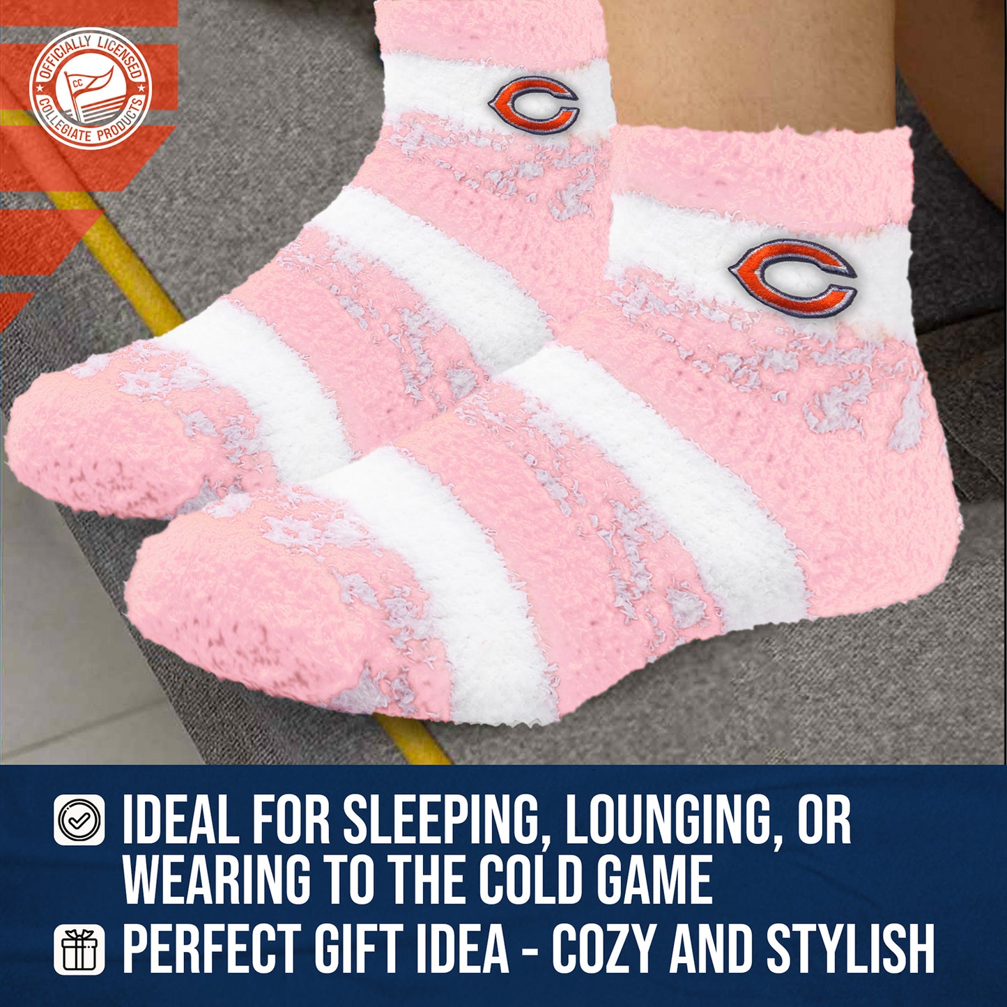 Chicago Bears Women's NFL Football Cozy Soft Sleep Socks - Pink