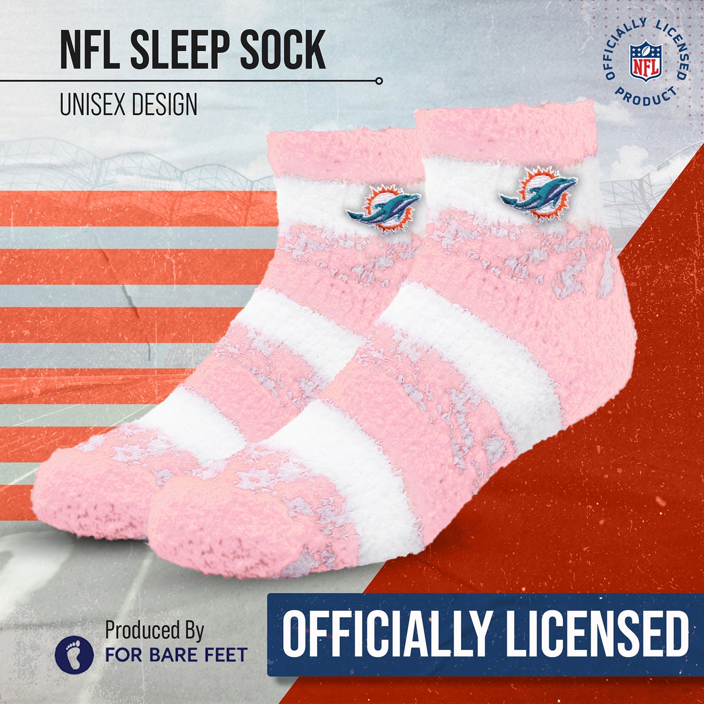 Miami Dolphins Women's NFL Football Cozy Soft Sleep Socks - Pink
