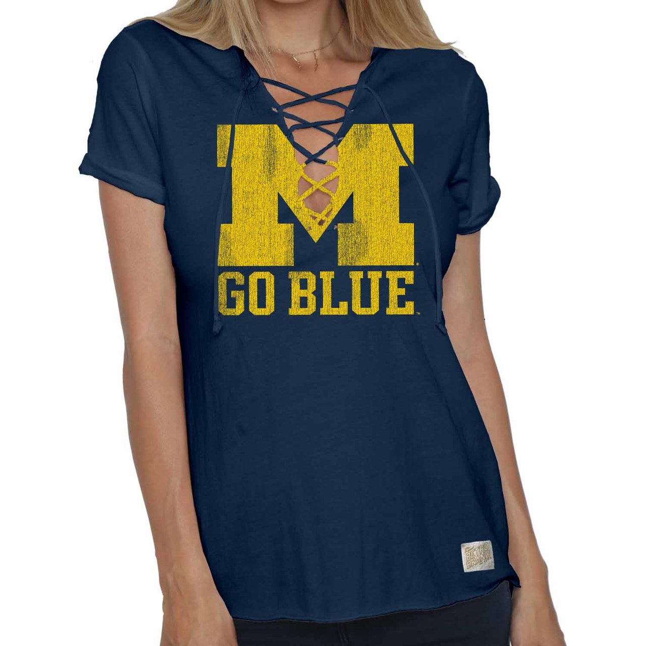 Michigan Wolverines  Womens Vintage Lace Up Shirt  - Navy