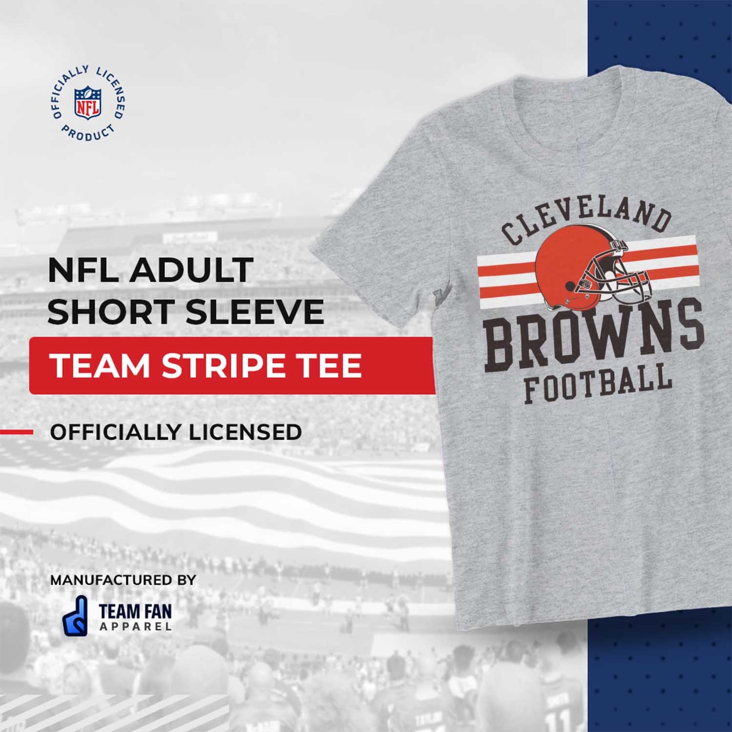 Cleveland Browns NFL Adult Short Sleeve Team Stripe Tee - Sport Gray