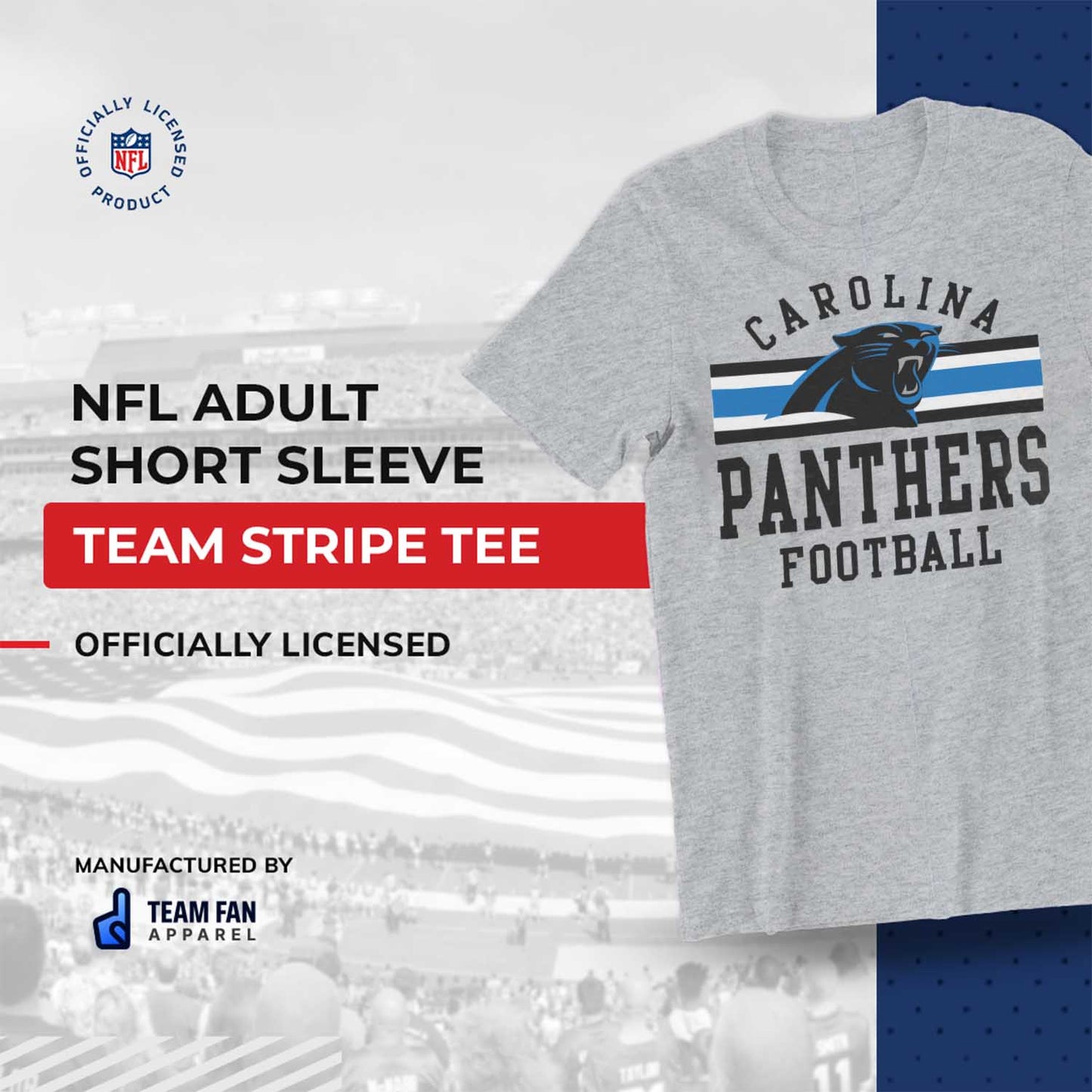 Carolina Panthers NFL Adult Short Sleeve Team Stripe Tee - Sport Gray