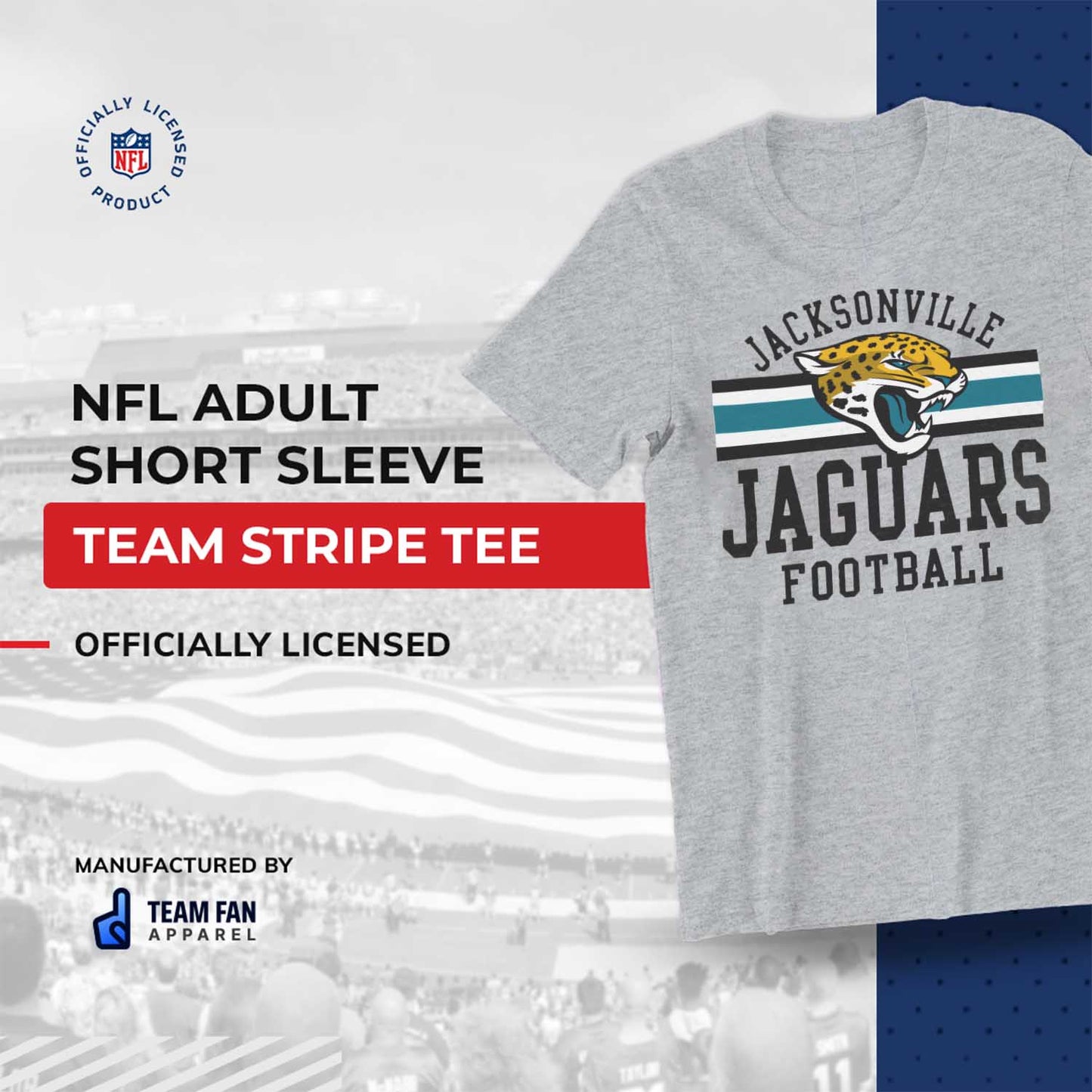 Jacksonville Jaguars NFL Adult Short Sleeve Team Stripe Tee - Sport Gray