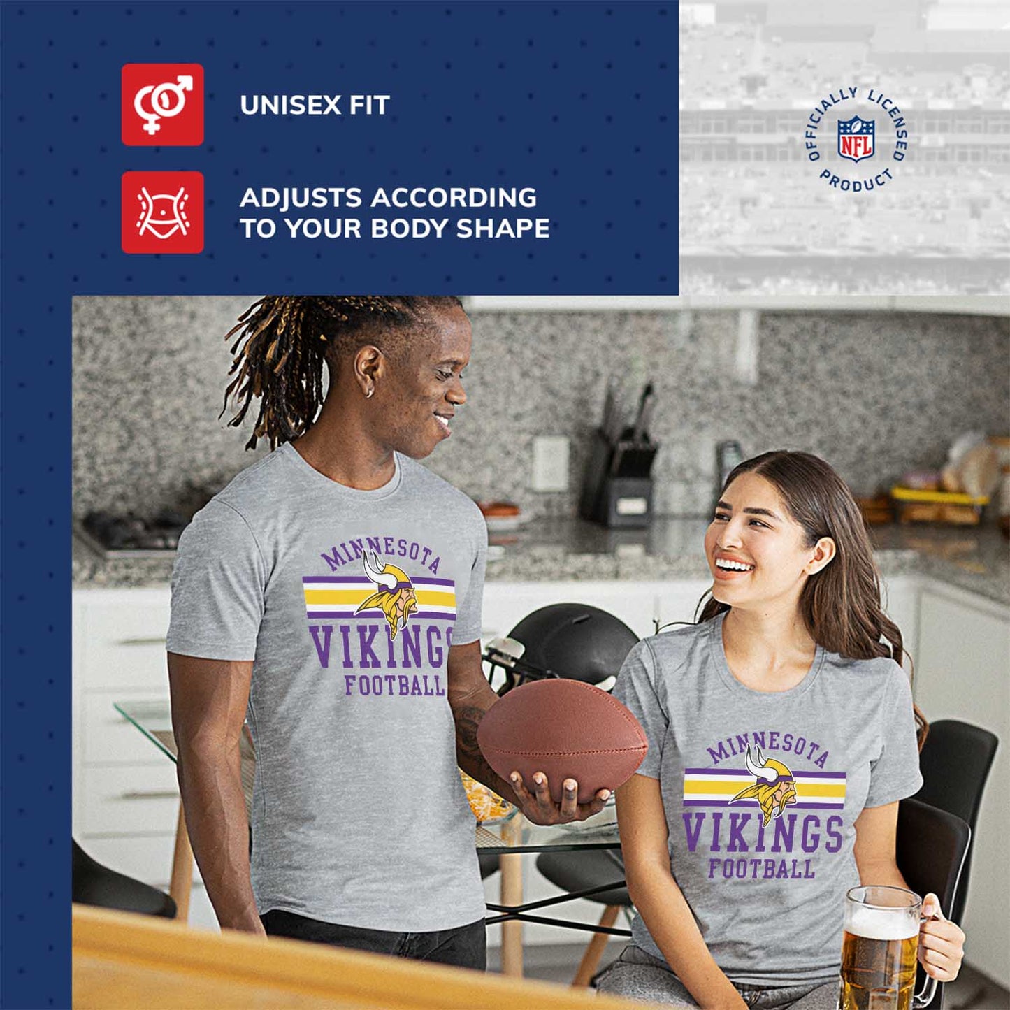 Minnesota Vikings NFL Adult Short Sleeve Team Stripe Tee - Sport Gray