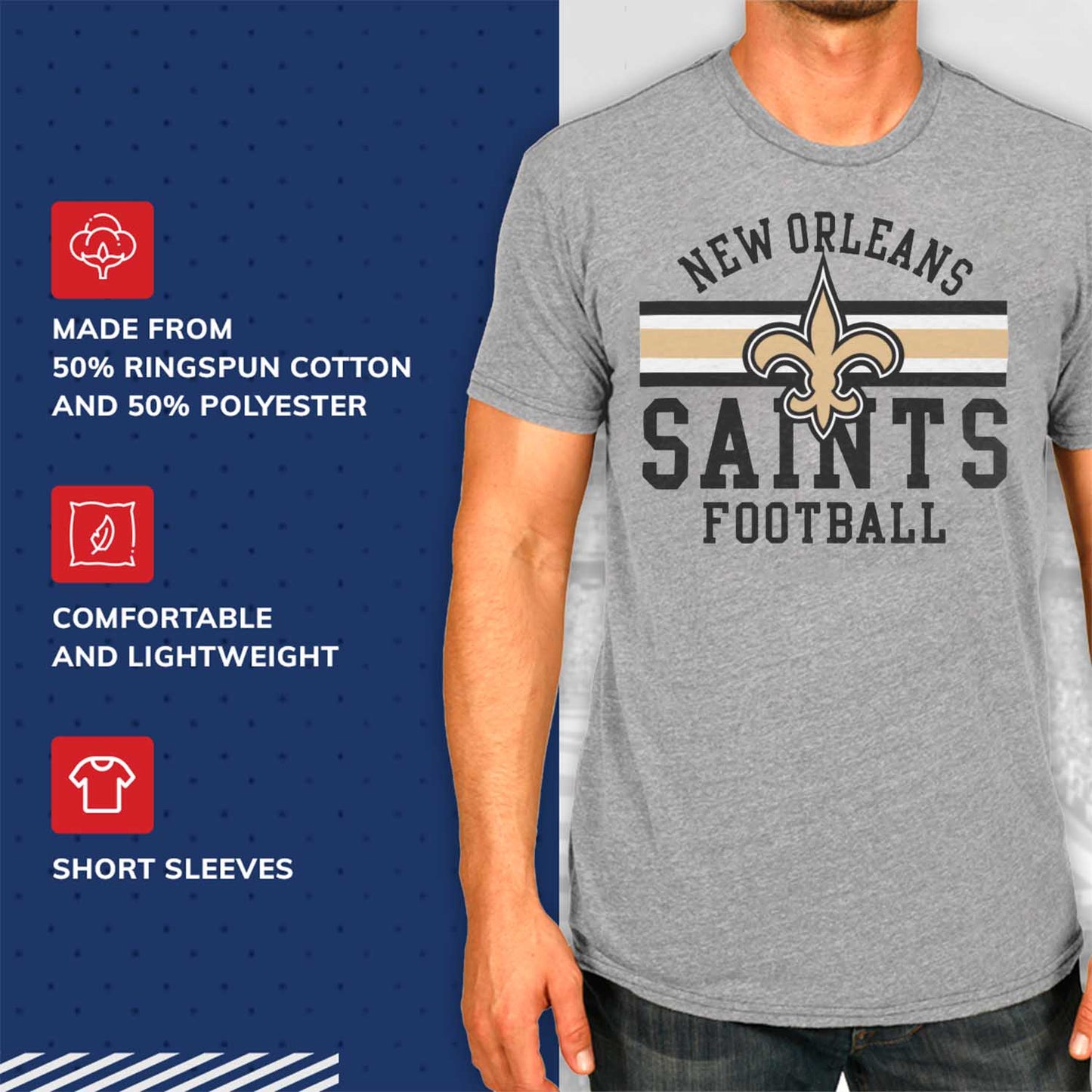 New Orleans Saints NFL Adult Short Sleeve Team Stripe Tee - Sport Gray