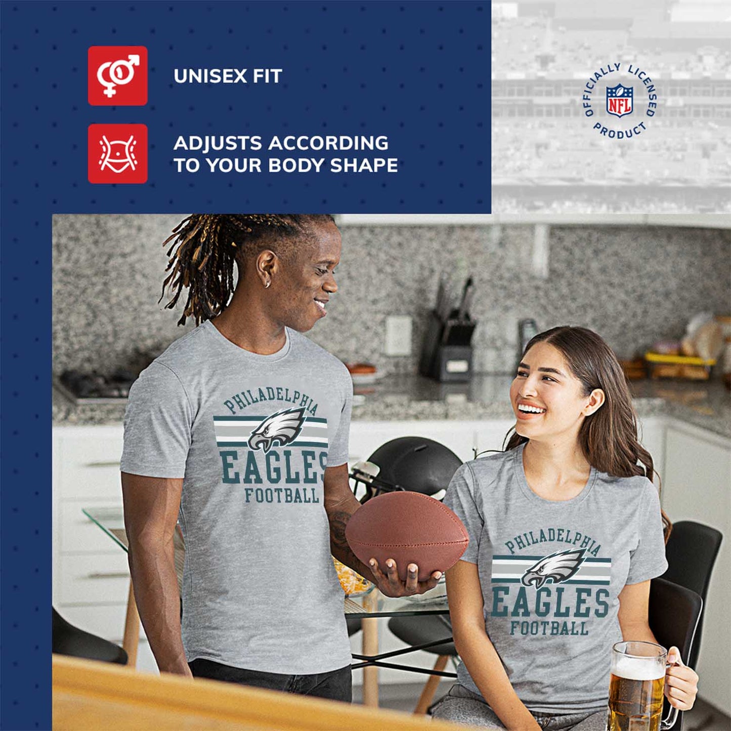 Philadelphia Eagles NFL Adult Short Sleeve Team Stripe Tee - Sport Gray