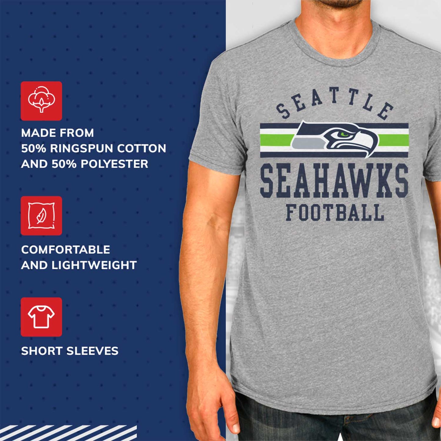 Seattle Seahawks NFL Adult Short Sleeve Team Stripe Tee - Sport Gray