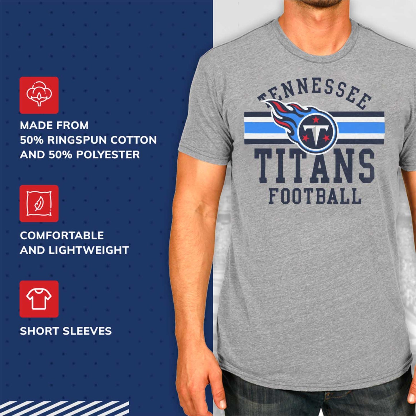 Tennessee Titans NFL Adult Short Sleeve Team Stripe Tee - Sport Gray