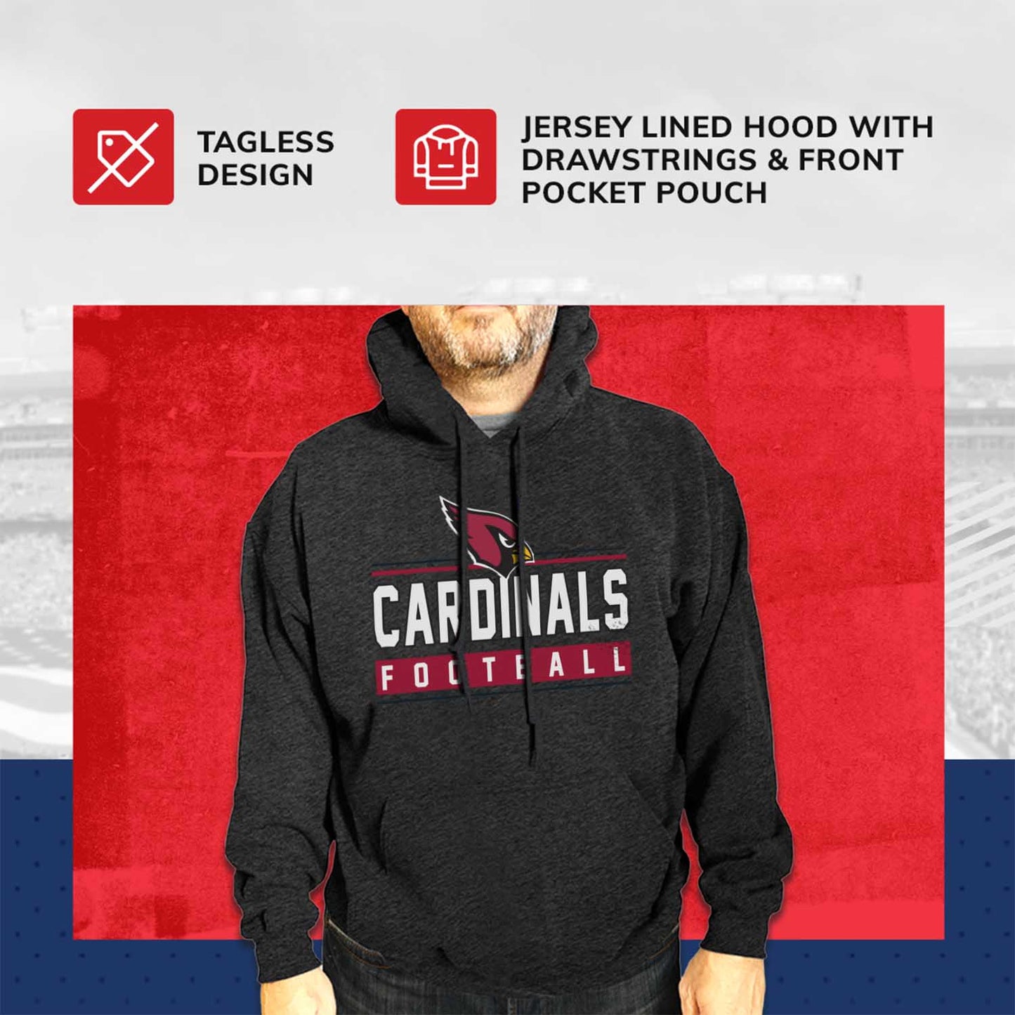 Arizona Cardinals NFL Adult True Fan Hooded Charcoal Sweatshirt - Charcoal