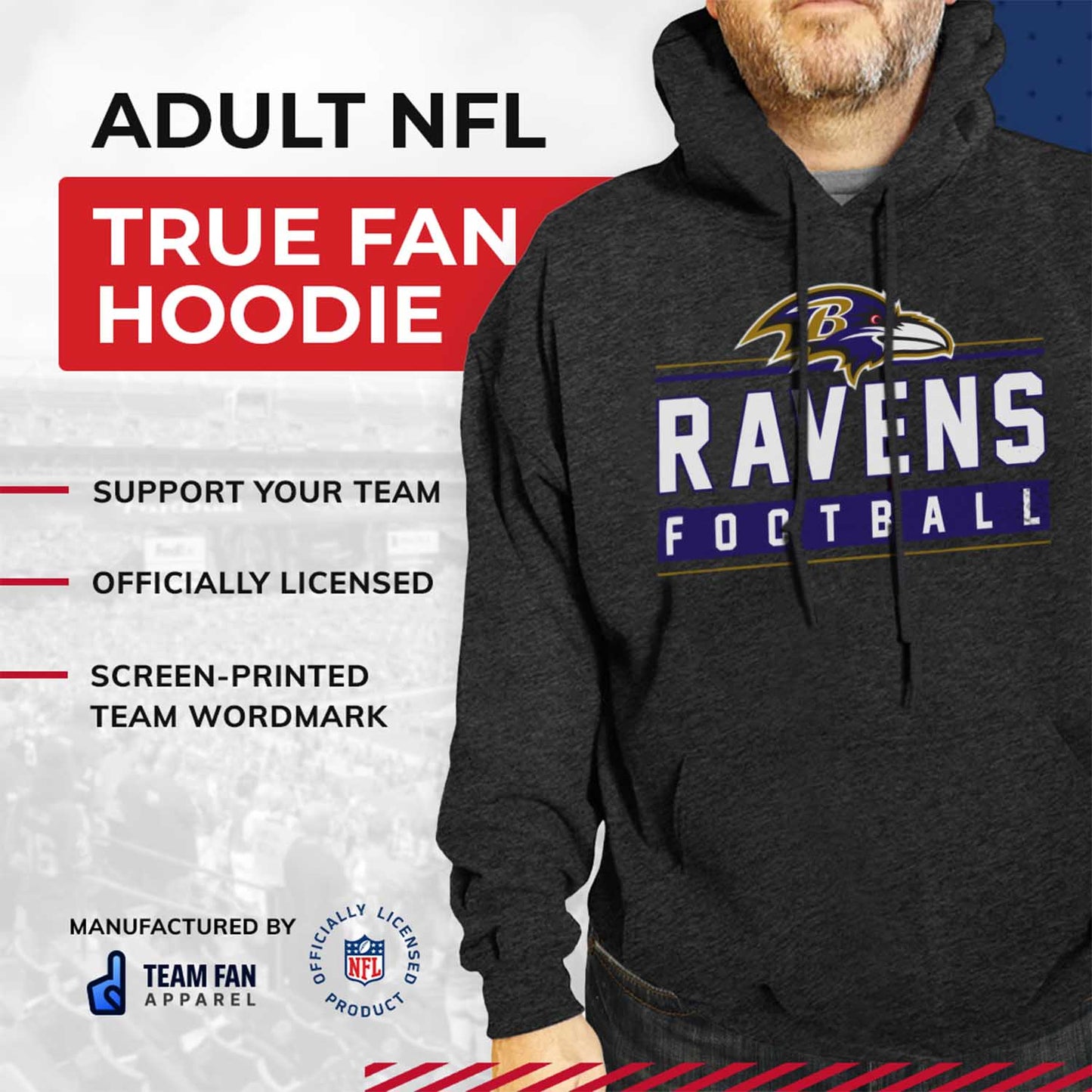 Baltimore Ravens NFL Adult True Fan Hooded Charcoal Sweatshirt - Charcoal