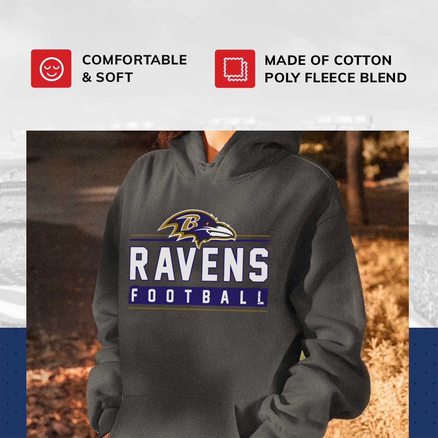 Baltimore Ravens NFL Adult True Fan Hooded Charcoal Sweatshirt - Charcoal