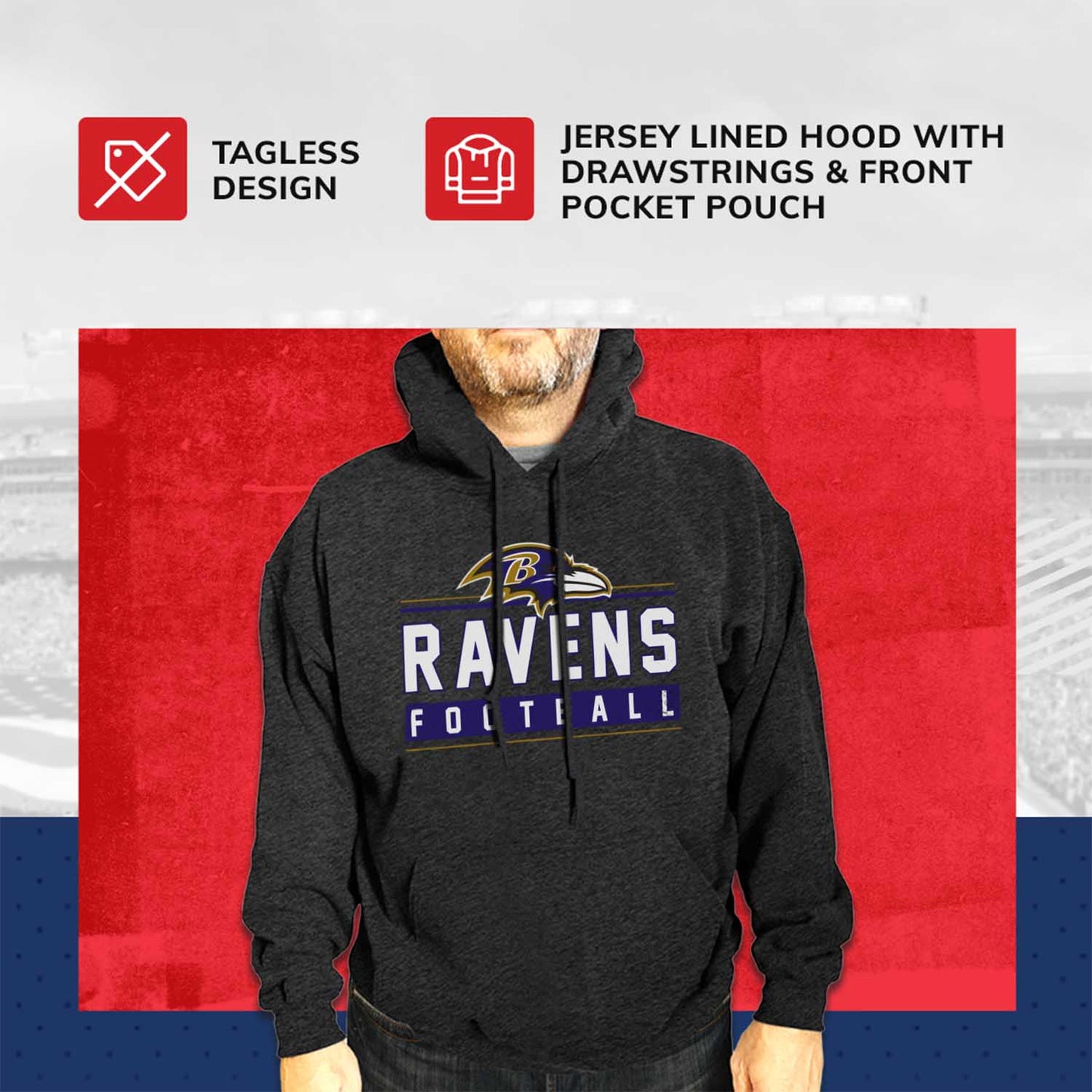 Baltimore Ravens NFL Adult True Fan Hooded Charcoal Sweatshirt - Charcoal