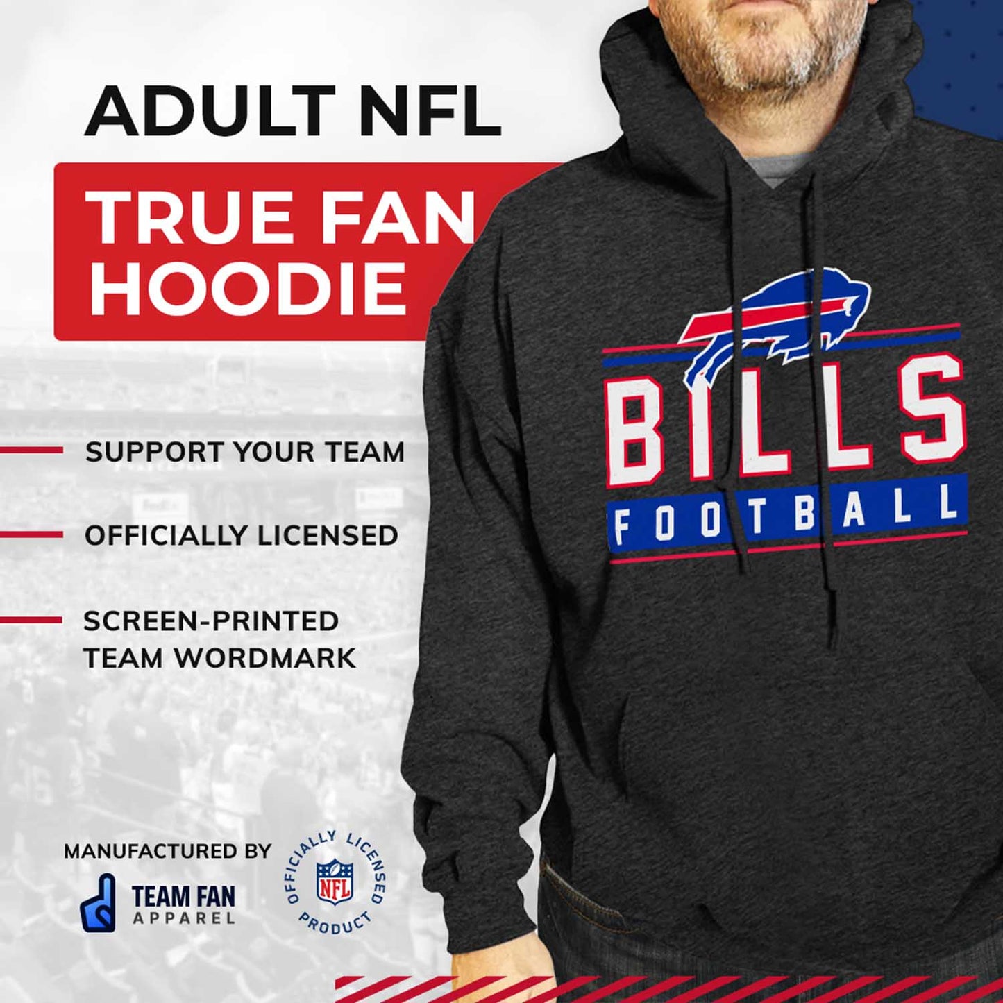 Buffalo Bills NFL Adult True Fan Hooded Charcoal Sweatshirt - Charcoal