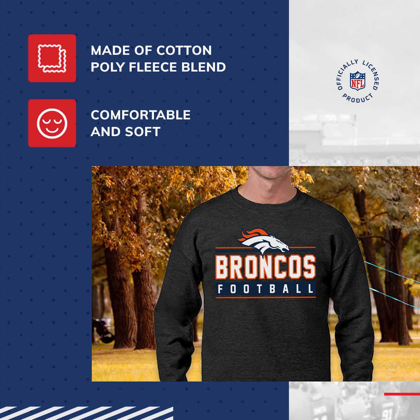 Denver Broncos NFL Adult True Fan Crewneck Sweatshirt - Charcoal