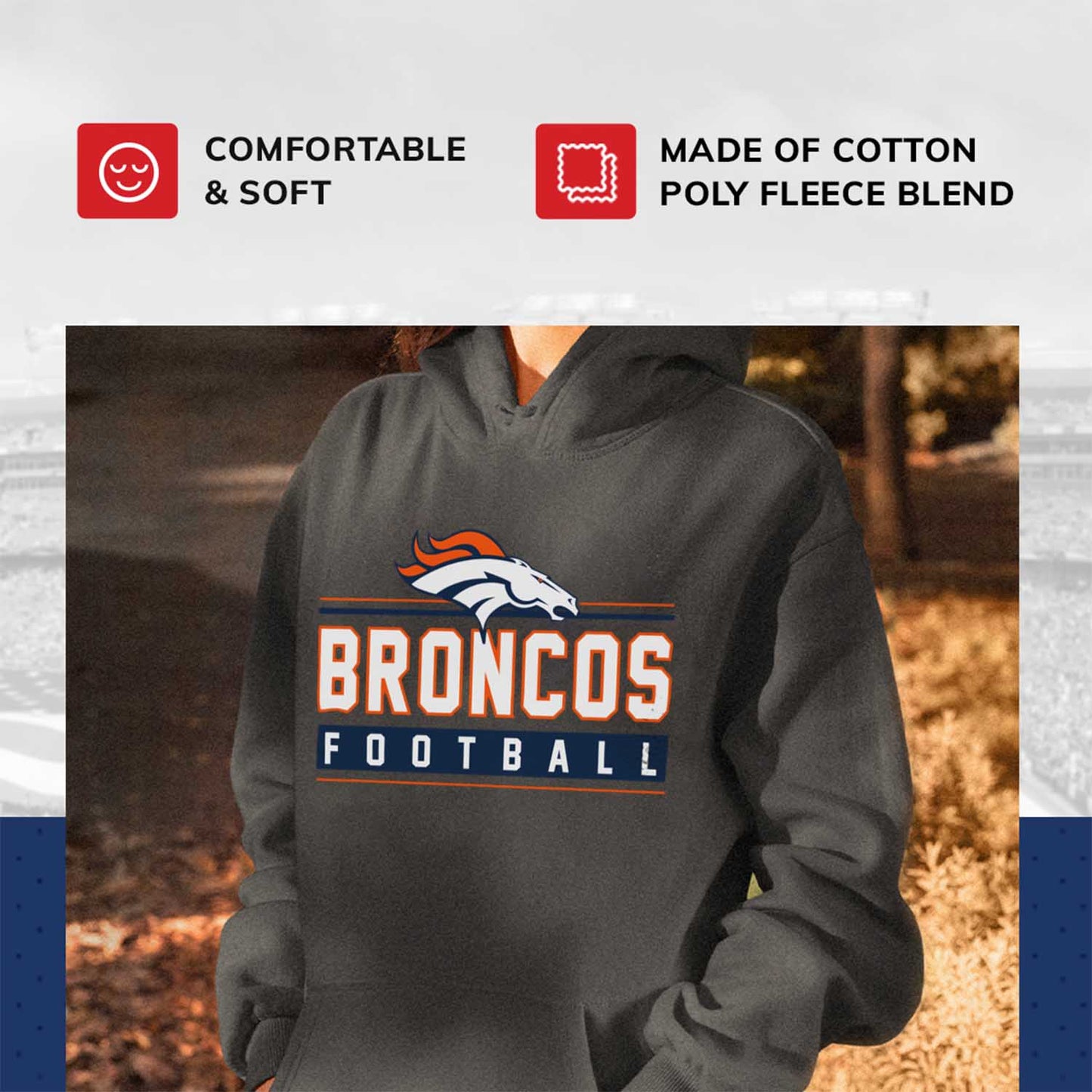 Denver Broncos NFL Adult True Fan Hooded Charcoal Sweatshirt - Charcoal
