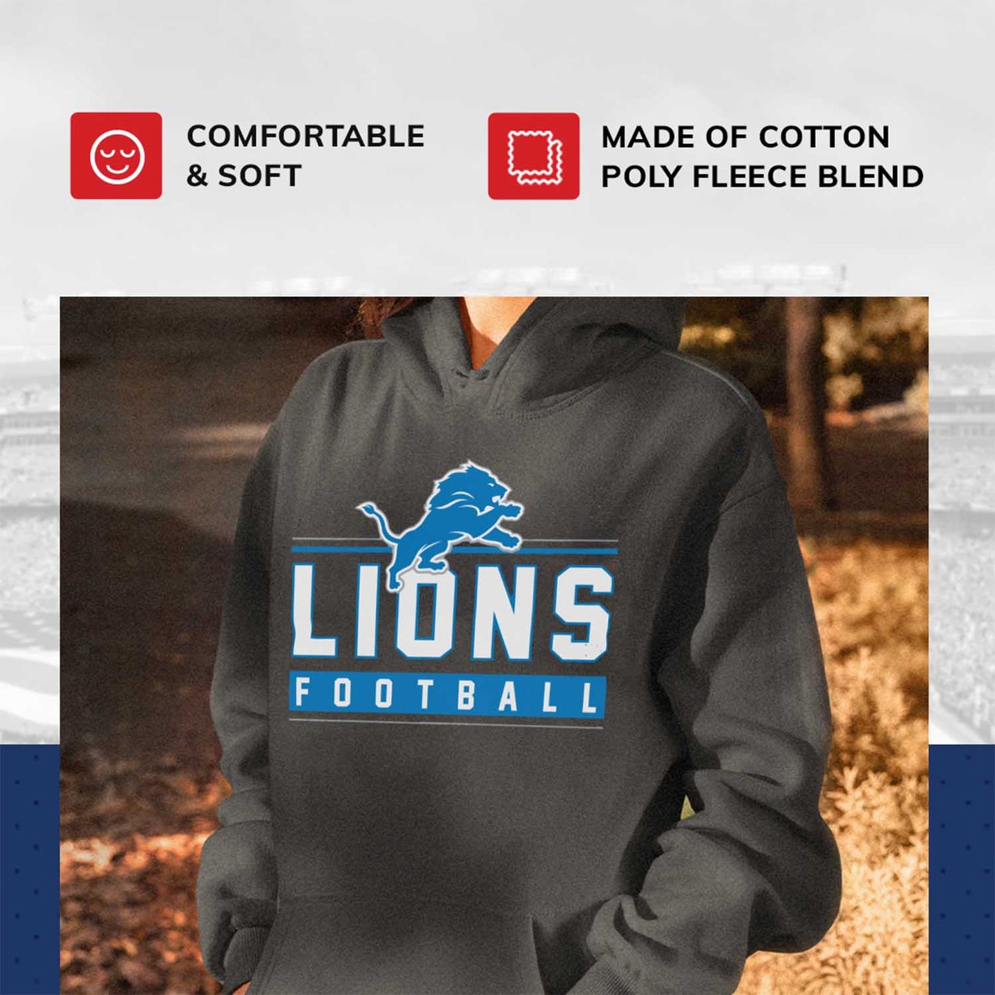 Detroit Lions NFL Adult True Fan Hooded Charcoal Sweatshirt - Charcoal