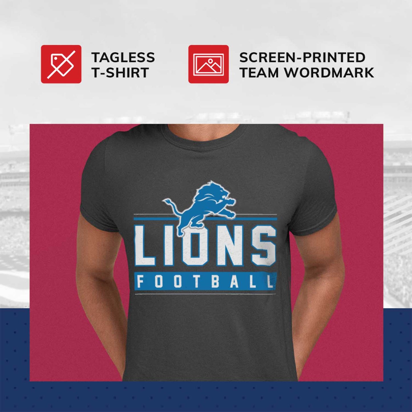 Detroit Lions NFL Adult MVP True Fan T-Shirt - Charcoal