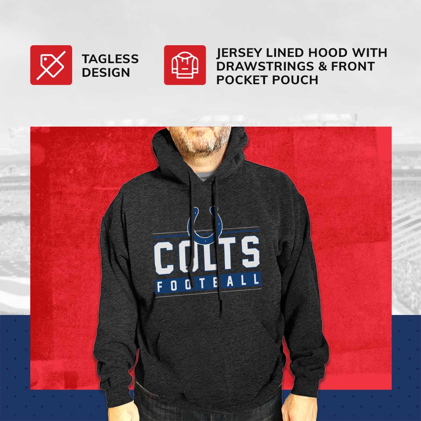 Indianapolis Colts NFL Adult True Fan Hooded Charcoal Sweatshirt - Charcoal
