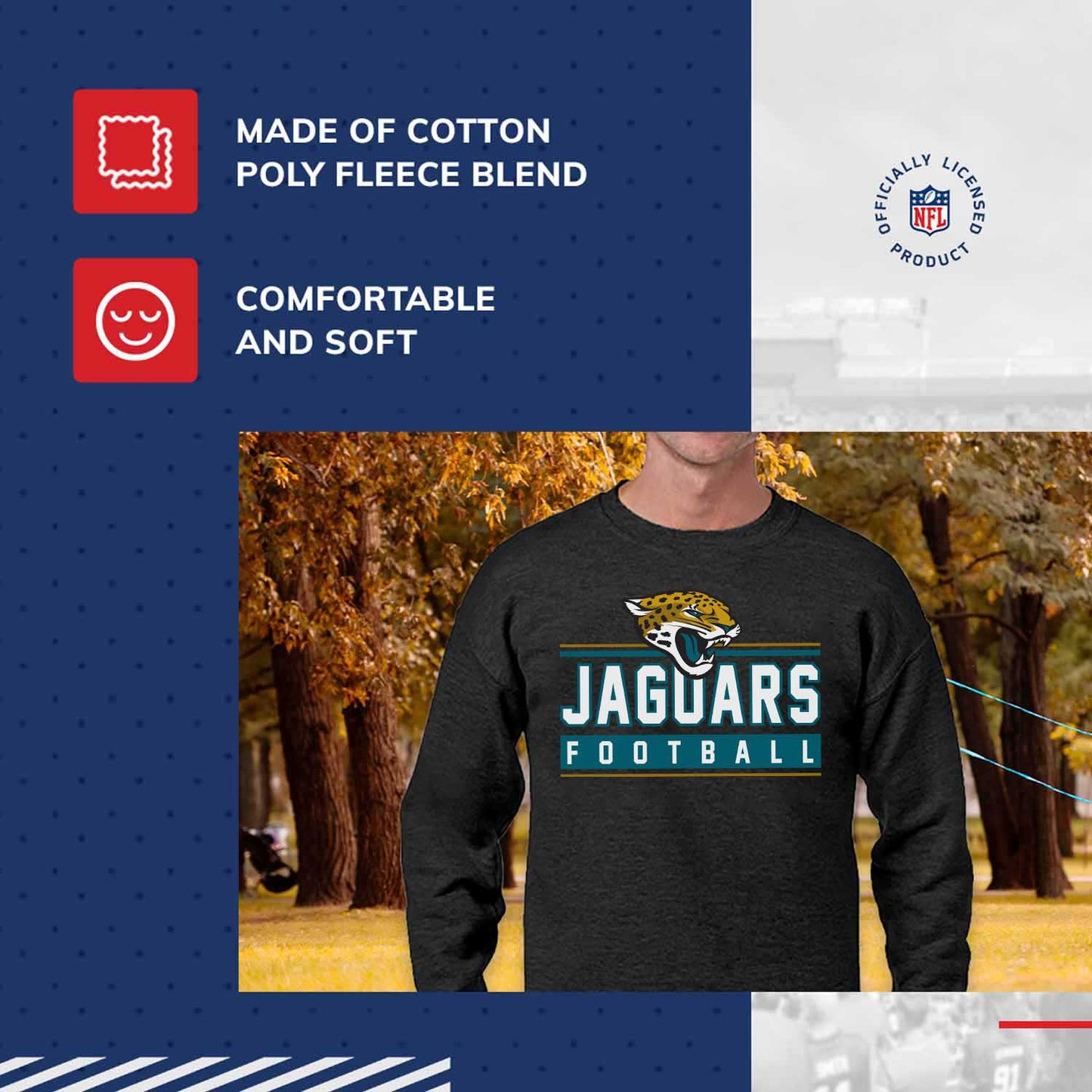 Jacksonville Jaguars NFL Adult True Fan Crewneck Sweatshirt - Charcoal