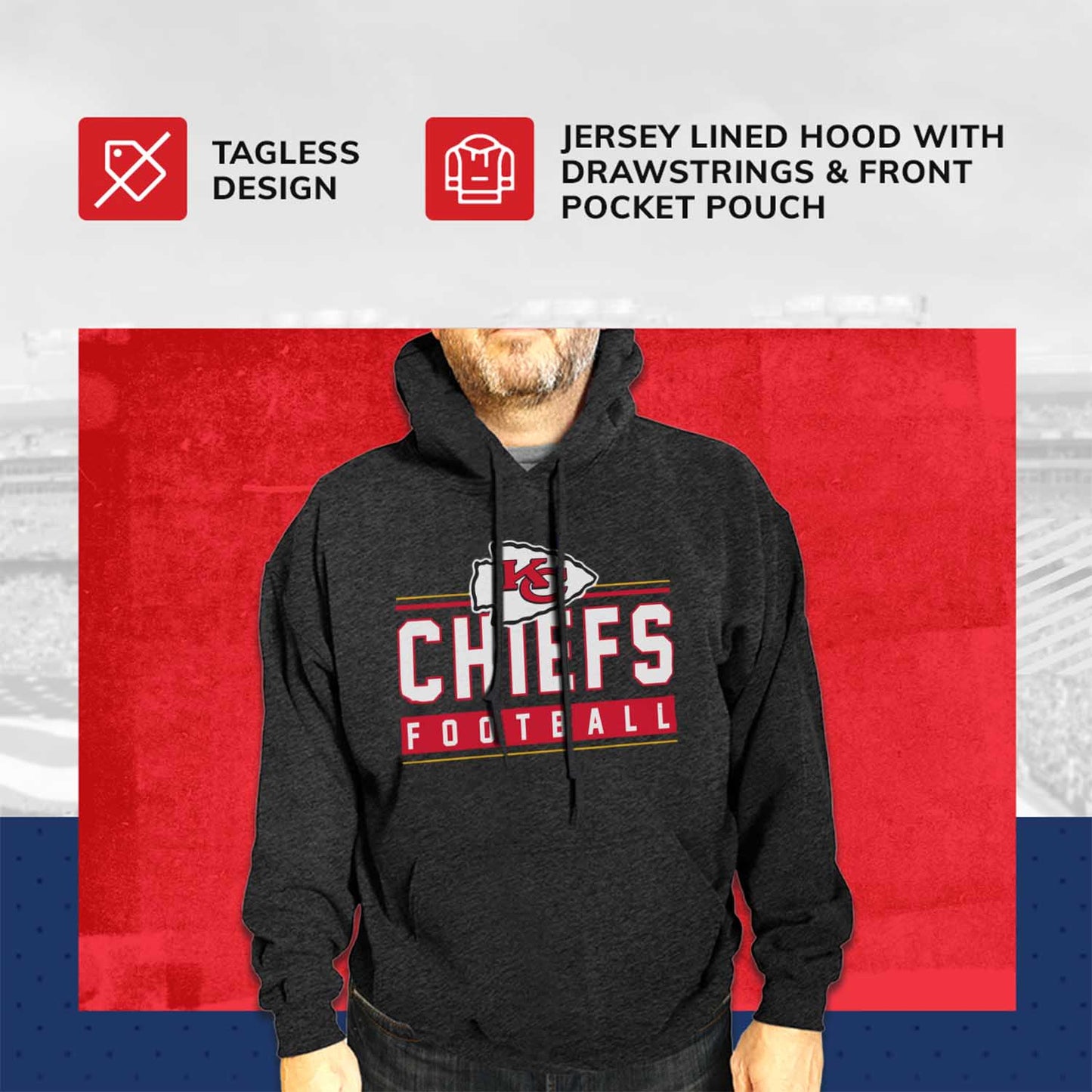 Kansas City Chiefs NFL Adult True Fan Hooded Charcoal Sweatshirt - Charcoal