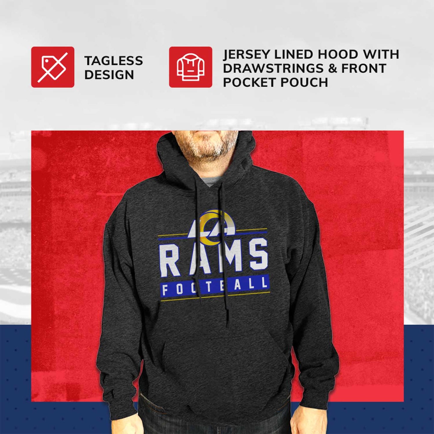 Los Angeles Rams NFL Adult True Fan Hooded Charcoal Sweatshirt - Charcoal