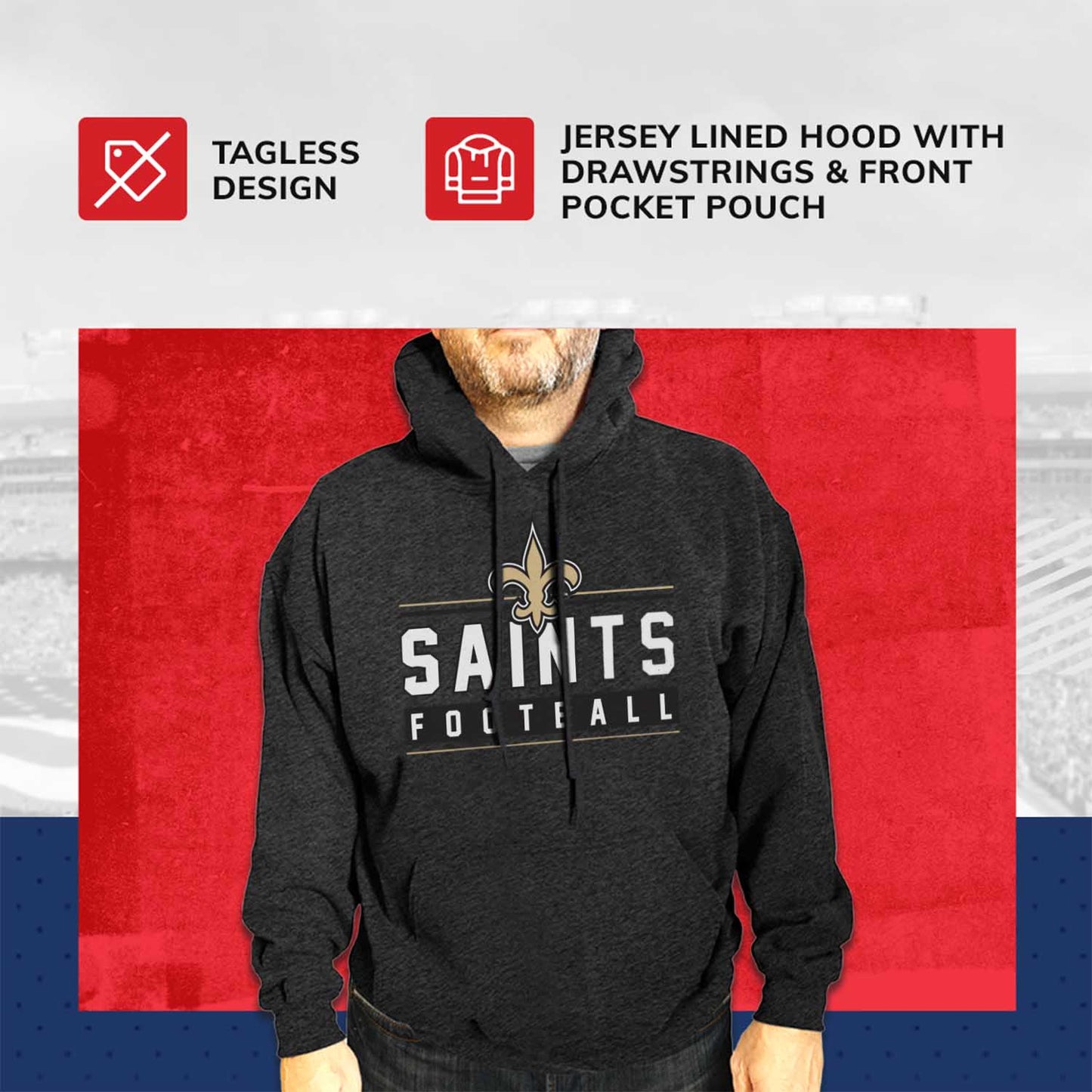 New Orleans Saints NFL Adult True Fan Hooded Charcoal Sweatshirt - Charcoal