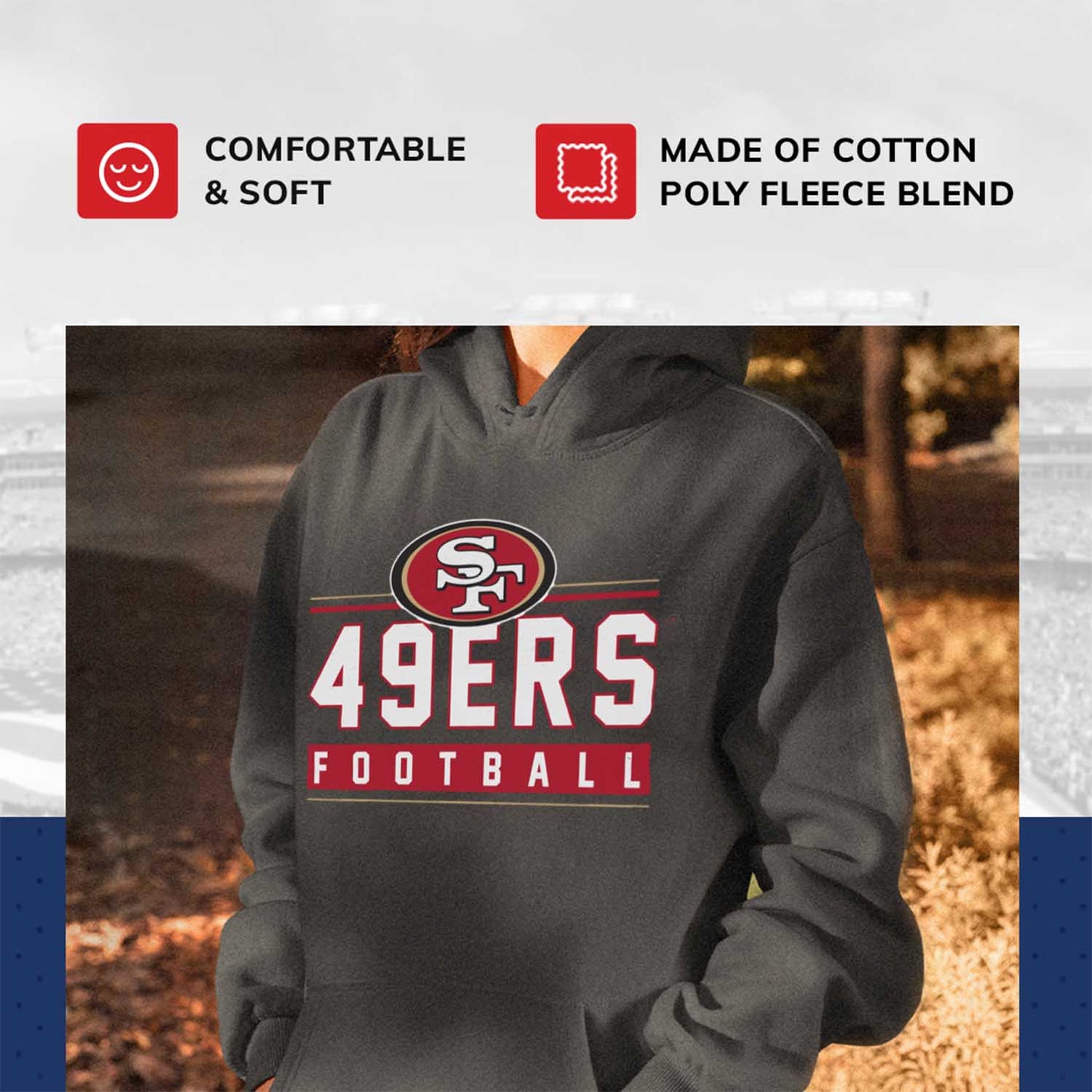 San Francisco 49ers NFL Adult True Fan Hooded Charcoal Sweatshirt - Charcoal