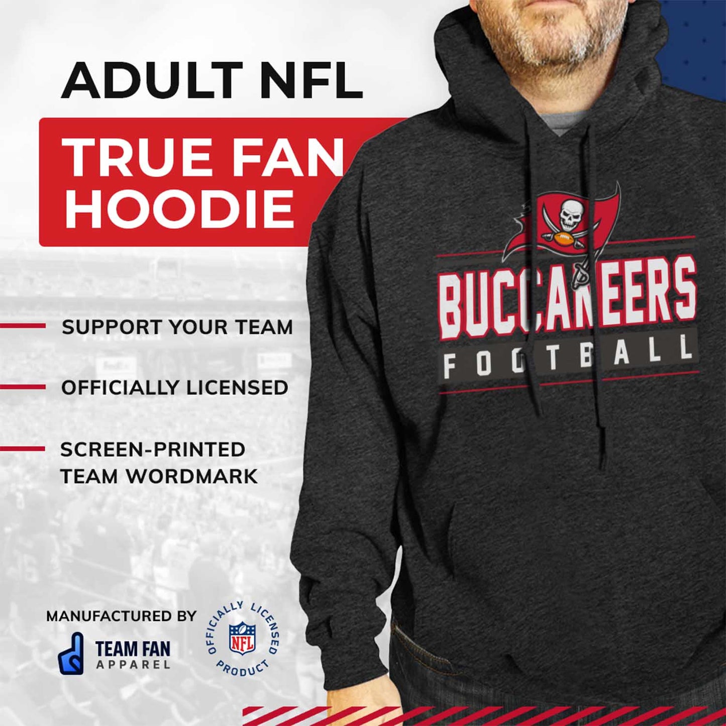 Tampa Bay Buccaneers NFL Adult True Fan Hooded Charcoal Sweatshirt - Charcoal