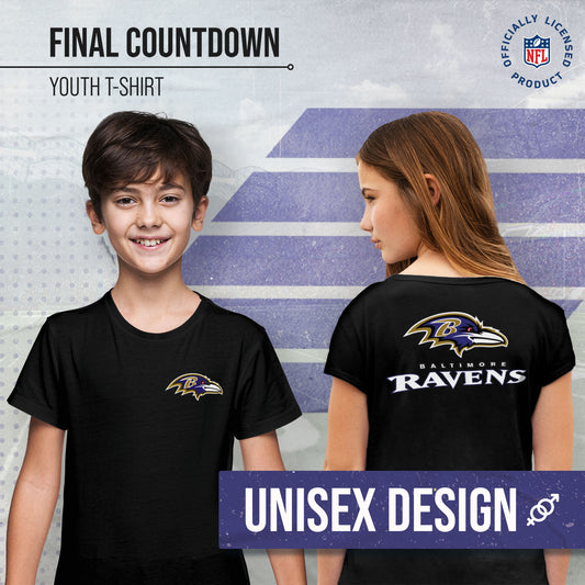 Baltimore Ravens Team Fan Apparel NFL Youth Final Countdown Tee- Pro Football T-Shirt For Boys & Girls - Black