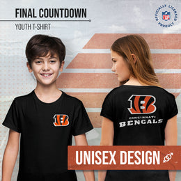 Cincinnati Bengals Team Fan Apparel NFL Youth Final Countdown Tee- Pro Football T-Shirt For Boys & Girls - Black