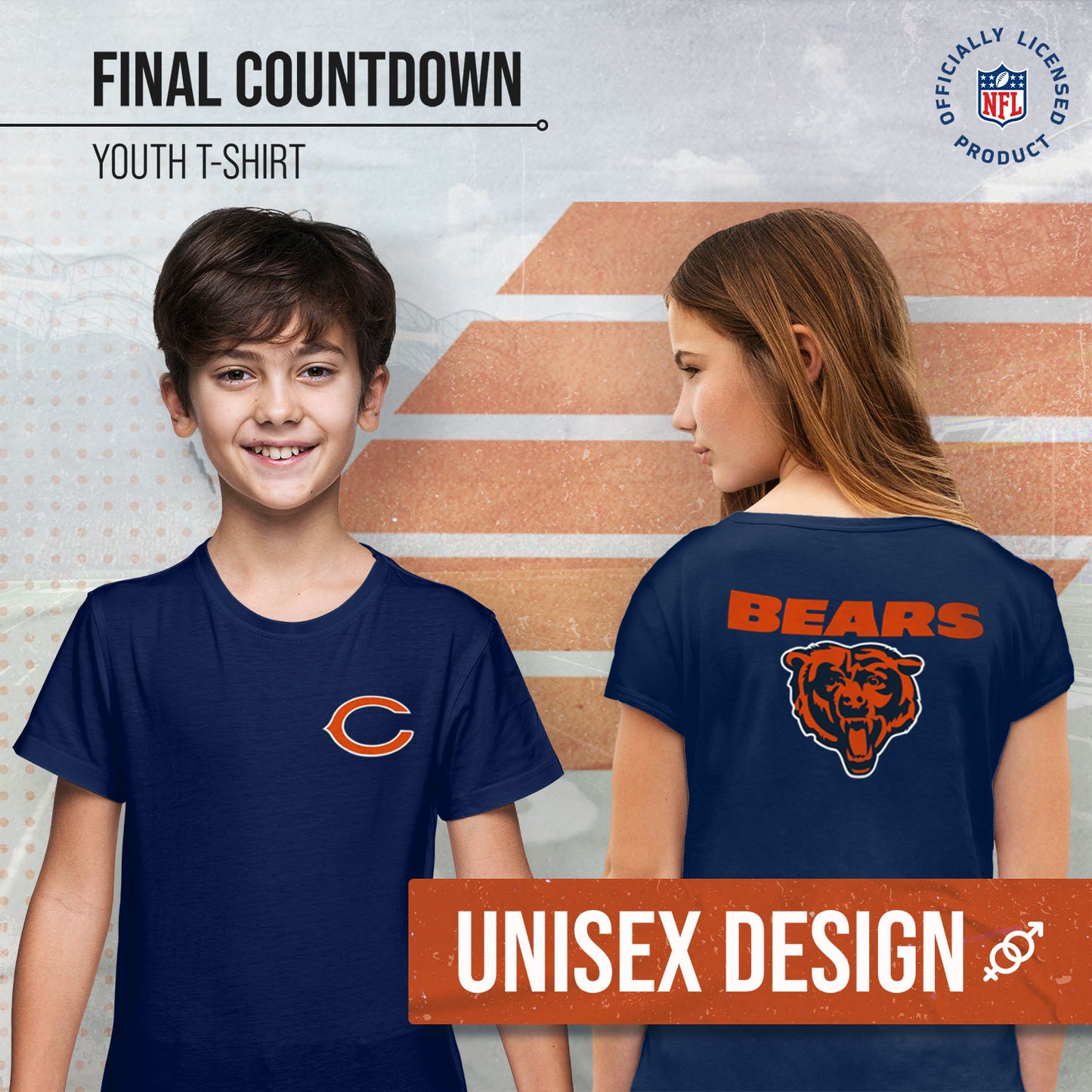 Chicago Bears Team Fan Apparel NFL Youth Final Countdown Tee- Pro Football T-Shirt For Boys & Girls - Navy