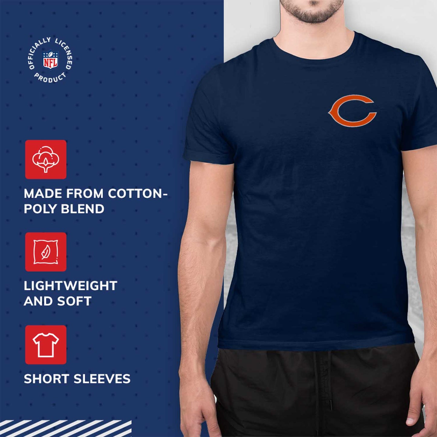 Chicago Bears NFL Pro Football Final Countdown Adult Cotton-Poly Short Sleeved T-Shirt For Men & Women - Navy