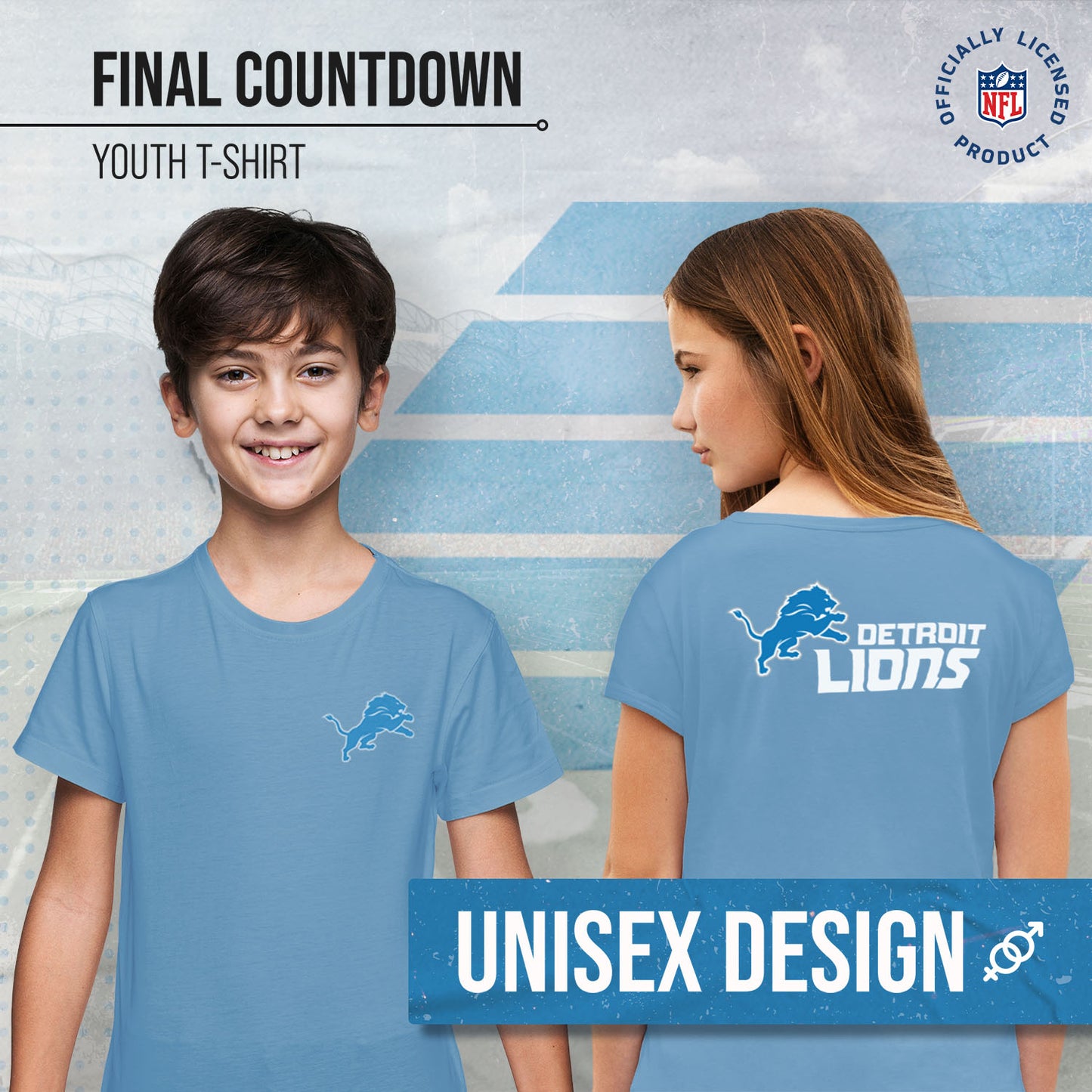 Detroit Lions Team Fan Apparel NFL Youth Final Countdown Tee- Pro Football T-Shirt For Boys & Girls - Blue