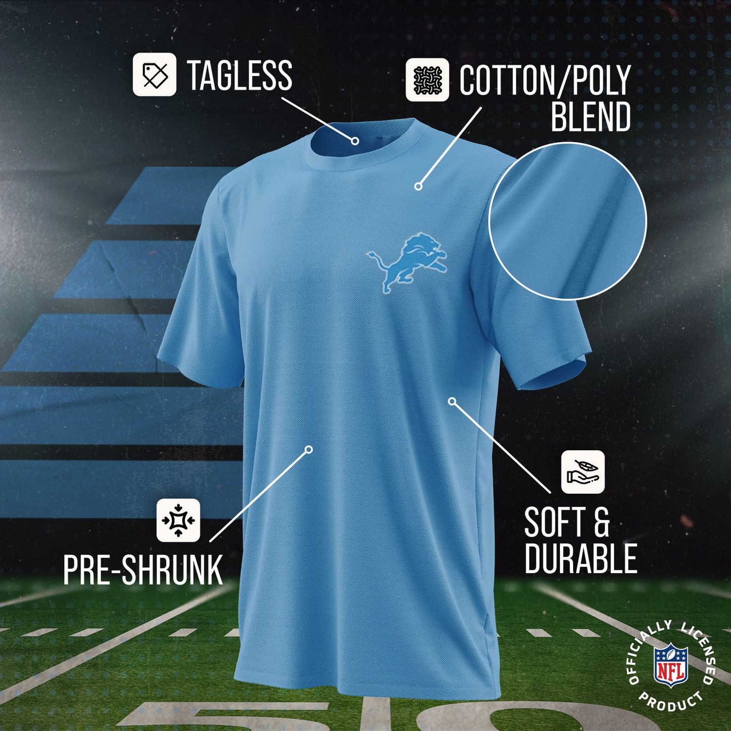 Detroit Lions Team Fan Apparel NFL Youth Final Countdown Tee- Pro Football T-Shirt For Boys & Girls - Blue