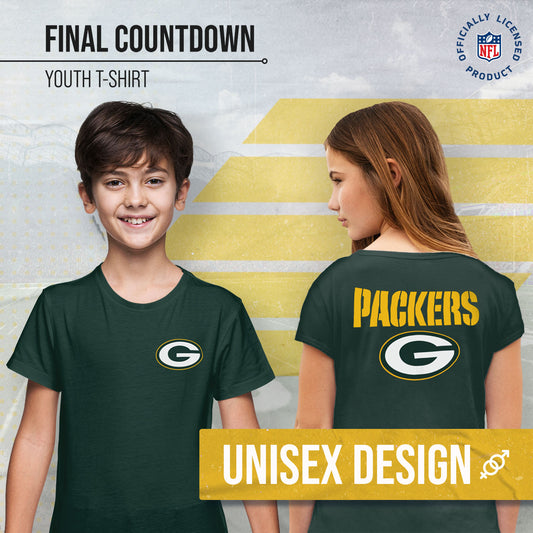 Green Bay Packers Team Fan Apparel NFL Youth Final Countdown Tee- Pro Football T-Shirt For Boys & Girls - Green