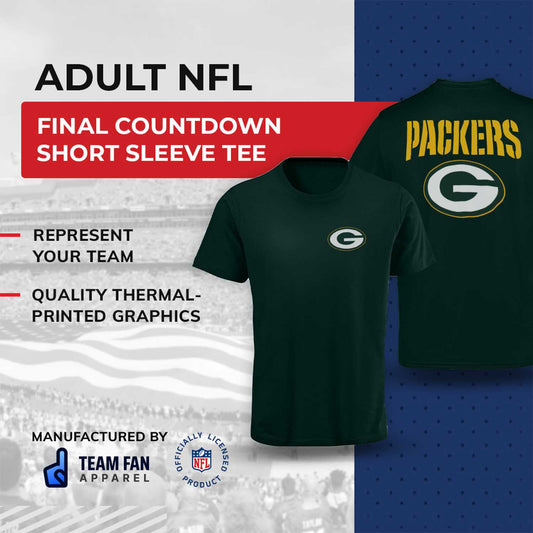Green Bay Packers NFL Pro Football Final Countdown Adult Cotton-Poly Short Sleeved T-Shirt For Men & Women - Green