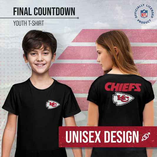 Kansas City Chiefs Team Fan Apparel NFL Youth Final Countdown Tee- Pro Football T-Shirt For Boys & Girls - Black