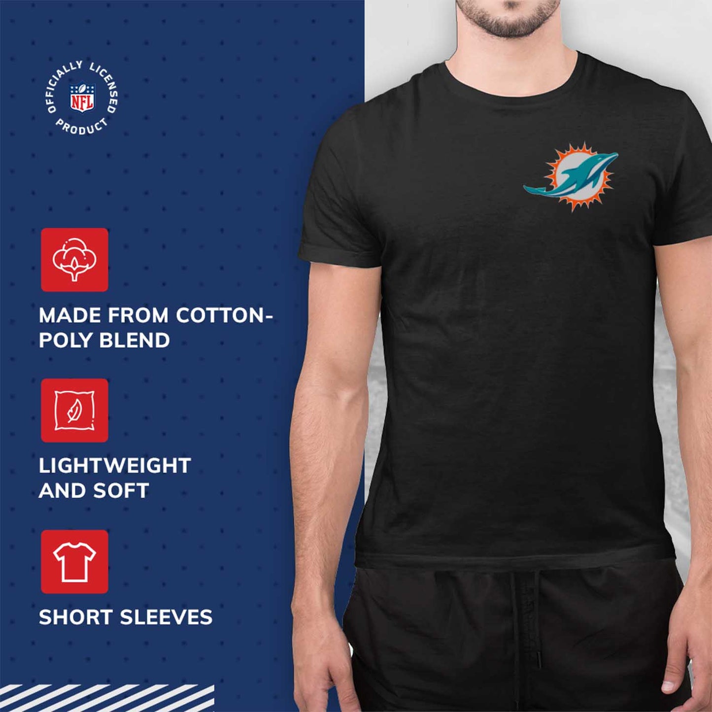 Miami Dolphins NFL Pro Football Final Countdown Adult Cotton-Poly Short Sleeved T-Shirt For Men & Women - Black