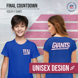 New York Giants Team Fan Apparel NFL Youth Final Countdown Tee- Pro Football T-Shirt For Boys & Girls - Royal
