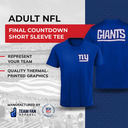 New York Giants NFL Pro Football Final Countdown Adult Cotton-Poly Short Sleeved T-Shirt For Men & Women - Royal