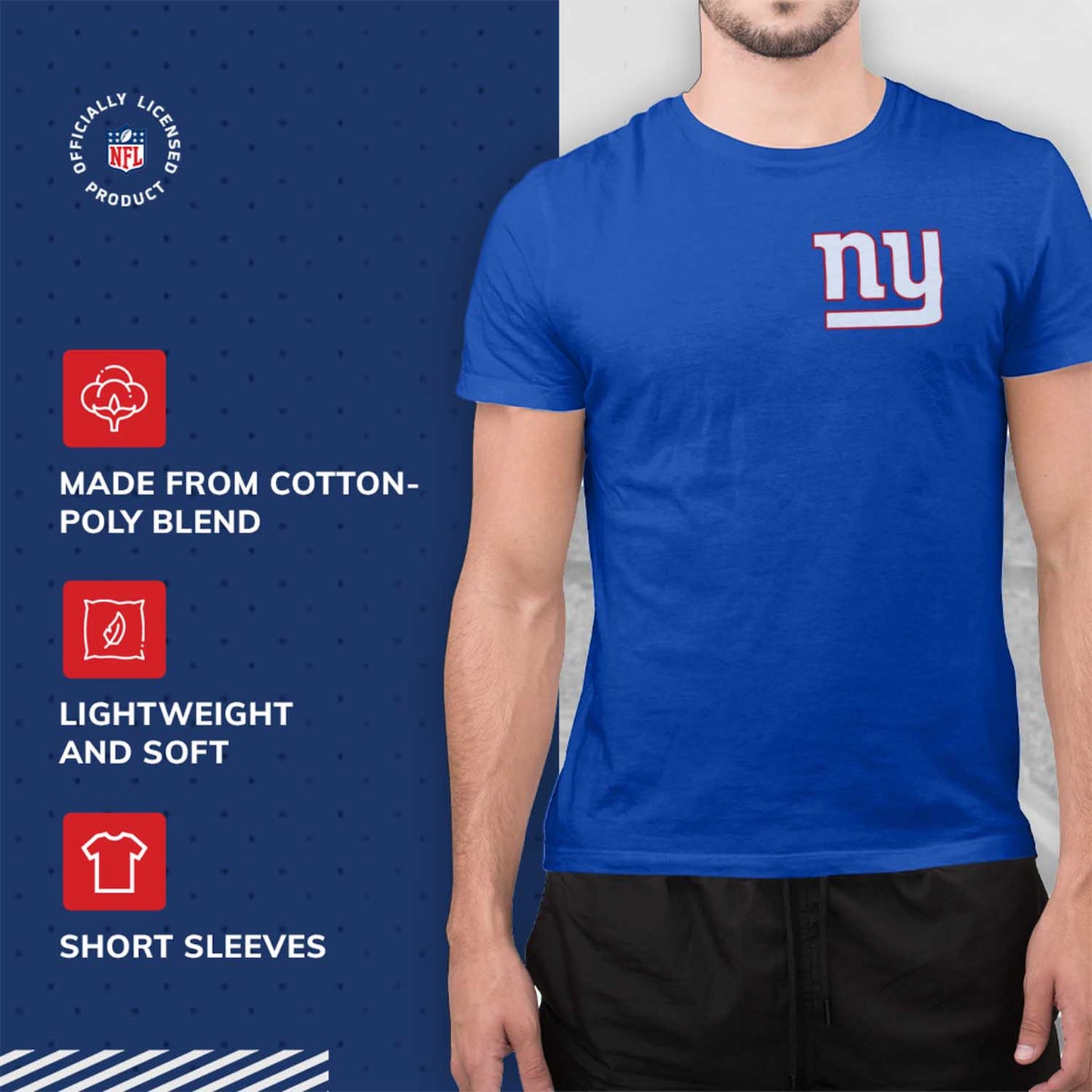 New York Giants NFL Pro Football Final Countdown Adult Cotton-Poly Short Sleeved T-Shirt For Men & Women - Royal