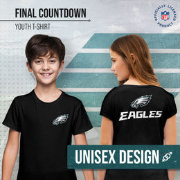 Philadelphia Eagles Team Fan Apparel NFL Youth Final Countdown Tee- Pro Football T-Shirt For Boys & Girls - Black