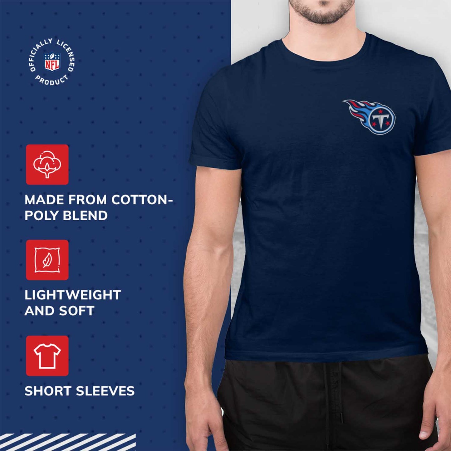 Tennessee Titans NFL Pro Football Final Countdown Adult Cotton-Poly Short Sleeved T-Shirt For Men & Women - Navy