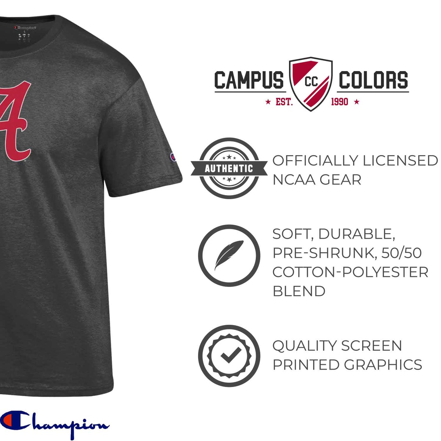 Alabama Crimson Tide Adult NCAA Soft Style Mascot Tagless T-Shirt  - Charcoal