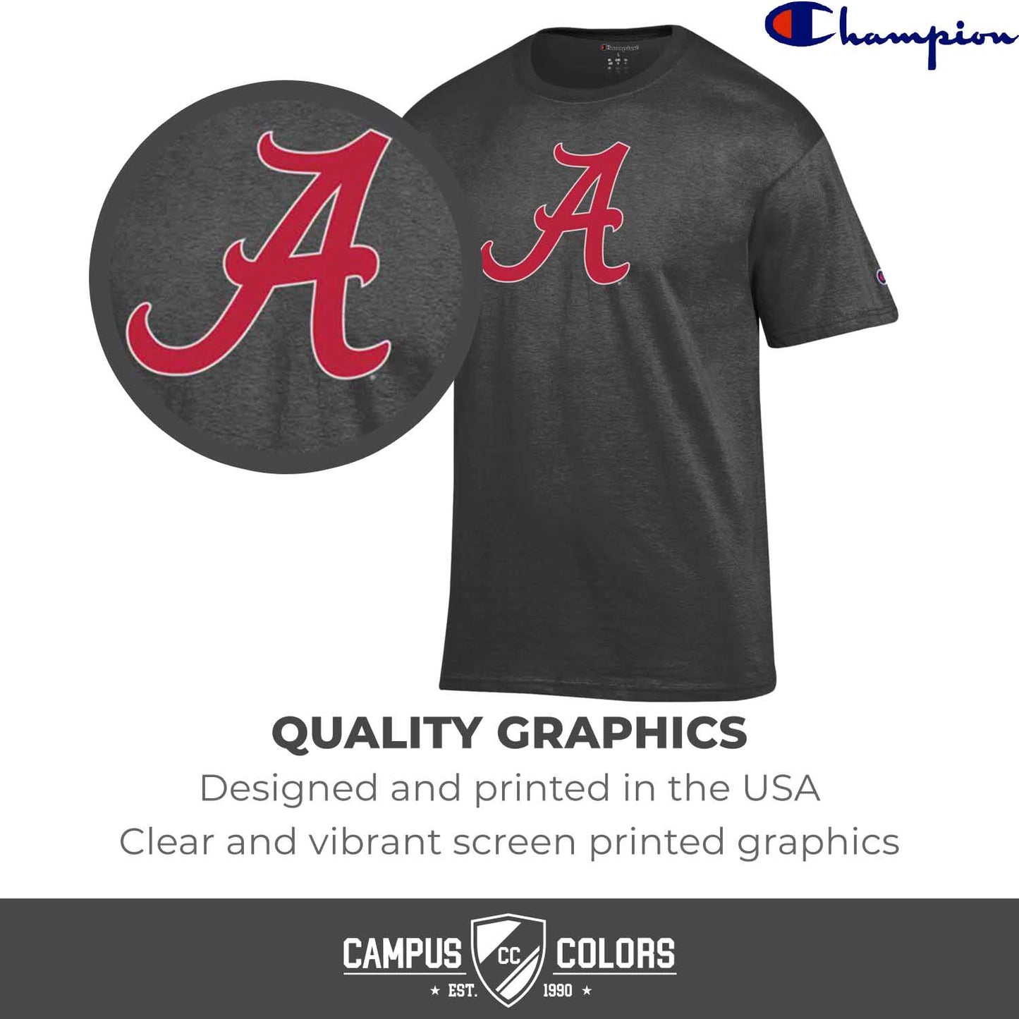 Alabama Crimson Tide Champion Adult NCAA Soft Style Mascot Tagless T-Shirt - Charcoal