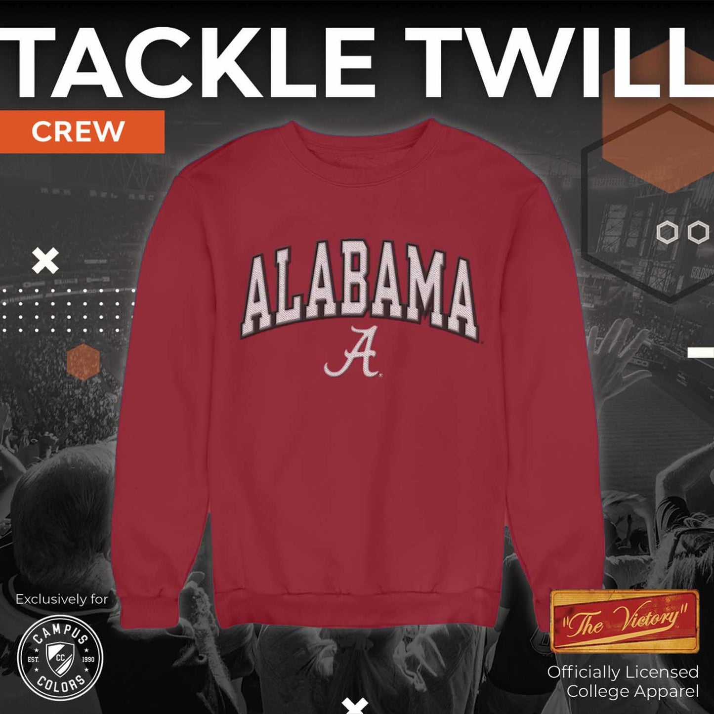 Alabama Crimson Tide Adult Tackle Twill Crewneck - Crimson