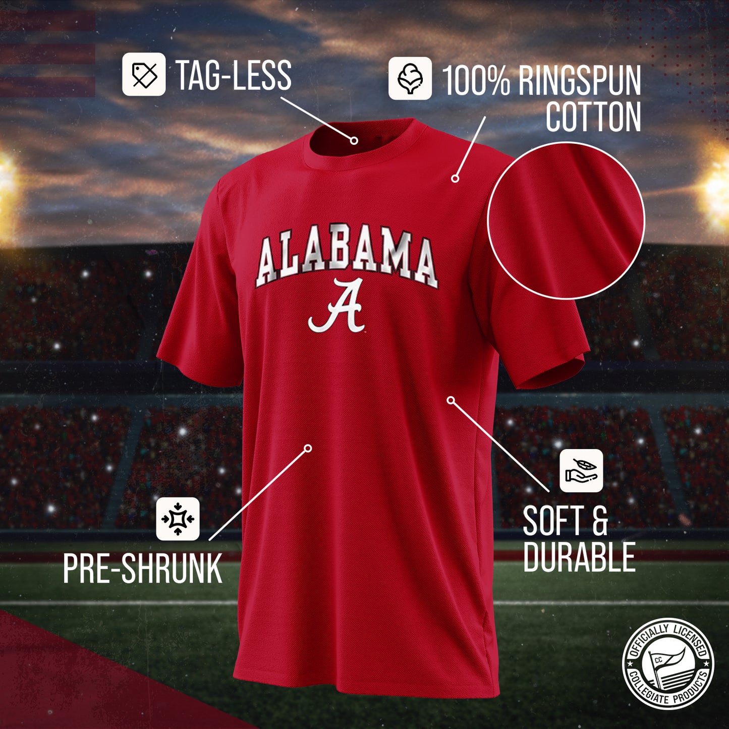 Alabama Crimson Tide NCAA Adult Gameday Cotton T-Shirt - Crimson