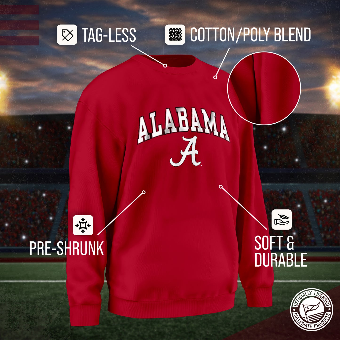 Alabama Crimson Tide Adult Arch & Logo Soft Style Gameday Crewneck Sweatshirt - Crimson