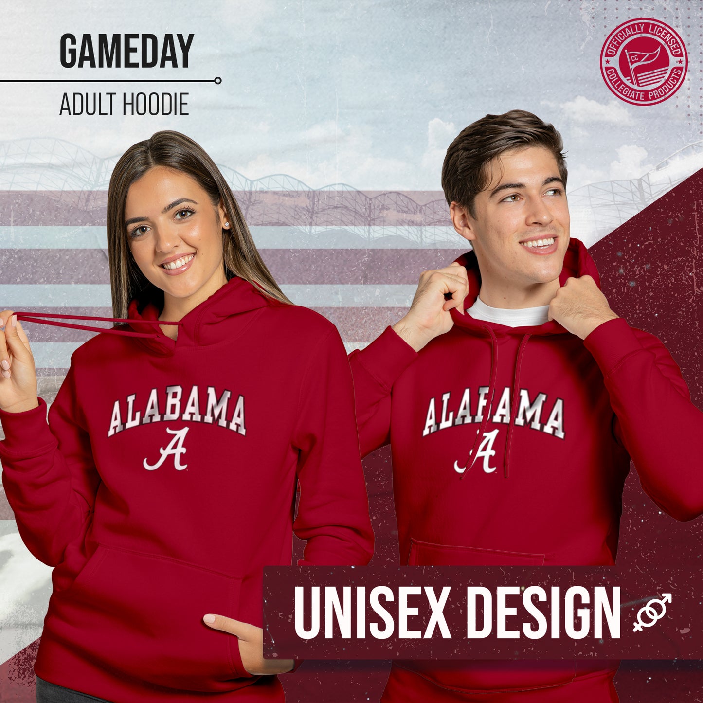 Alabama Crimson Tide Adult Arch & Logo Soft Style Gameday Hooded Sweatshirt - Crimson