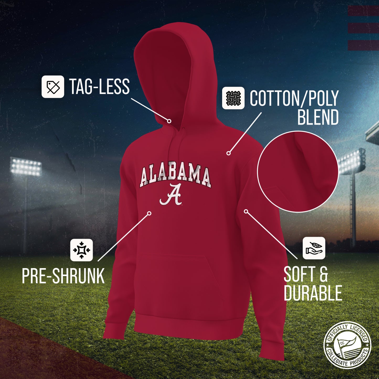 Alabama Crimson Tide Adult Arch & Logo Soft Style Gameday Hooded Sweatshirt - Crimson