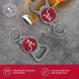Alabama Crimson Tide School Logo Leather Card/Cash Holder and Bottle Opener Keychain Bundle - Black